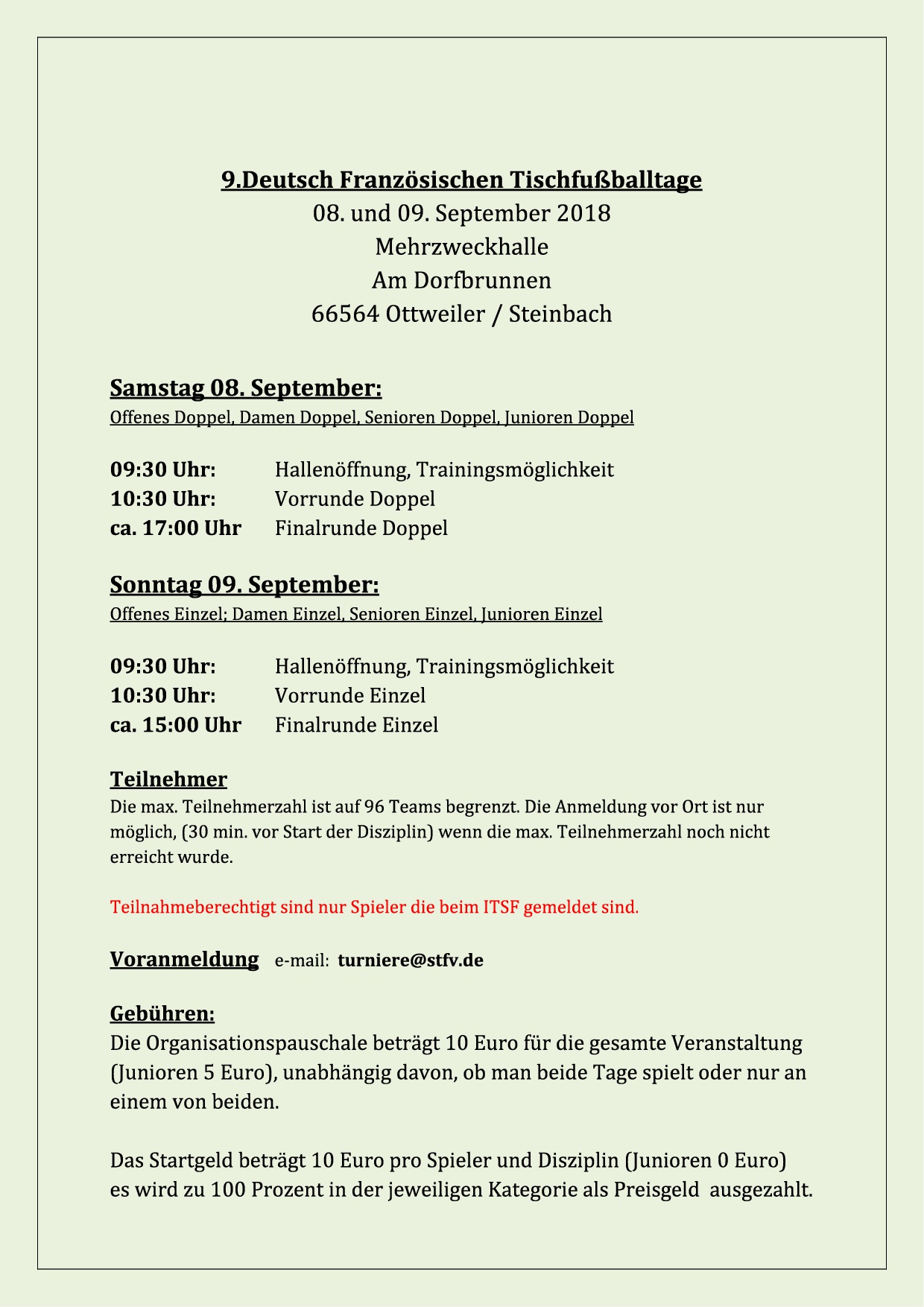 ITSF Masters Ottweiler 2018 Infos